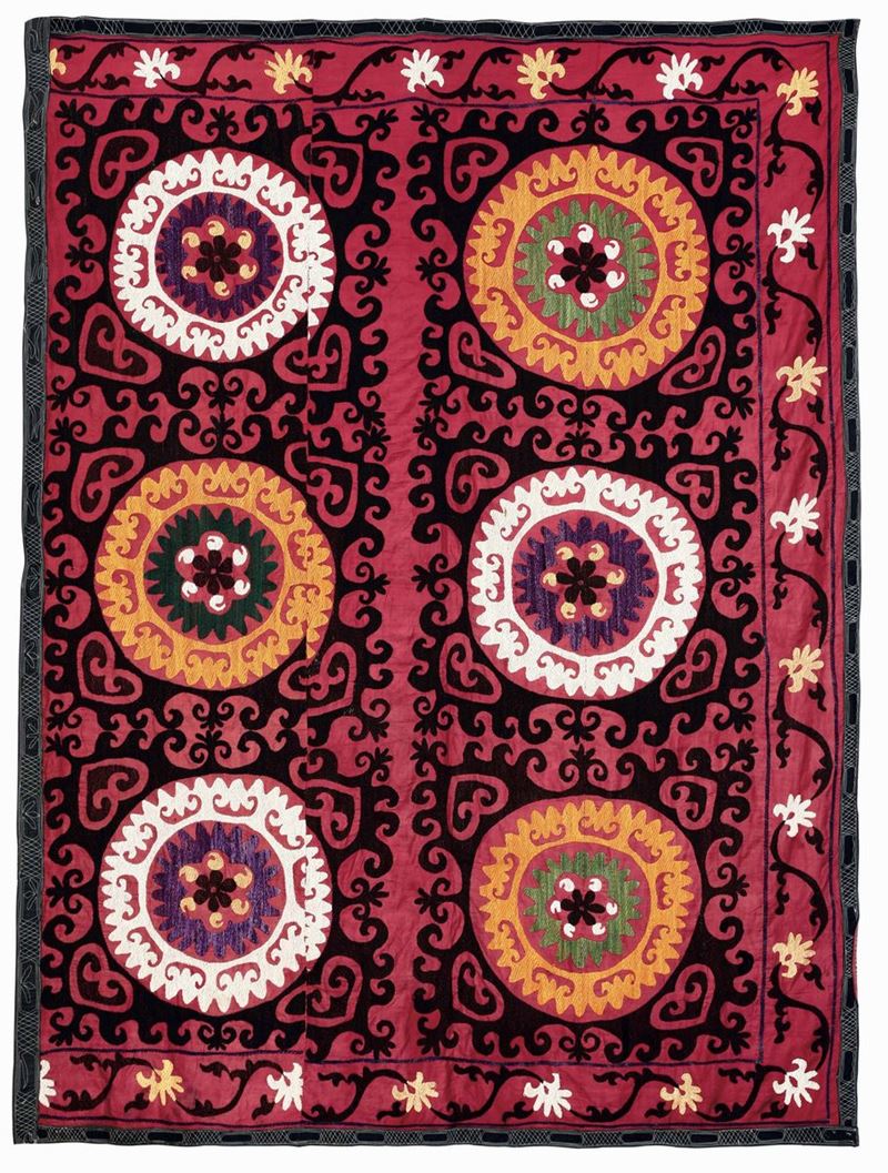 Tessuto Susani, Turkestan occidentale inizio XX secolo  - Auction Antique Carpets - Cambi Casa d'Aste