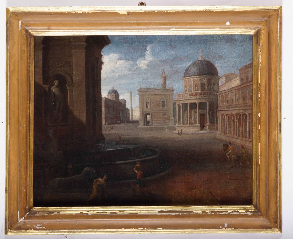 Scuola Romana del XVIII Secolo Scorcio di Roma con il Tempietto di San Pietro in Montorio