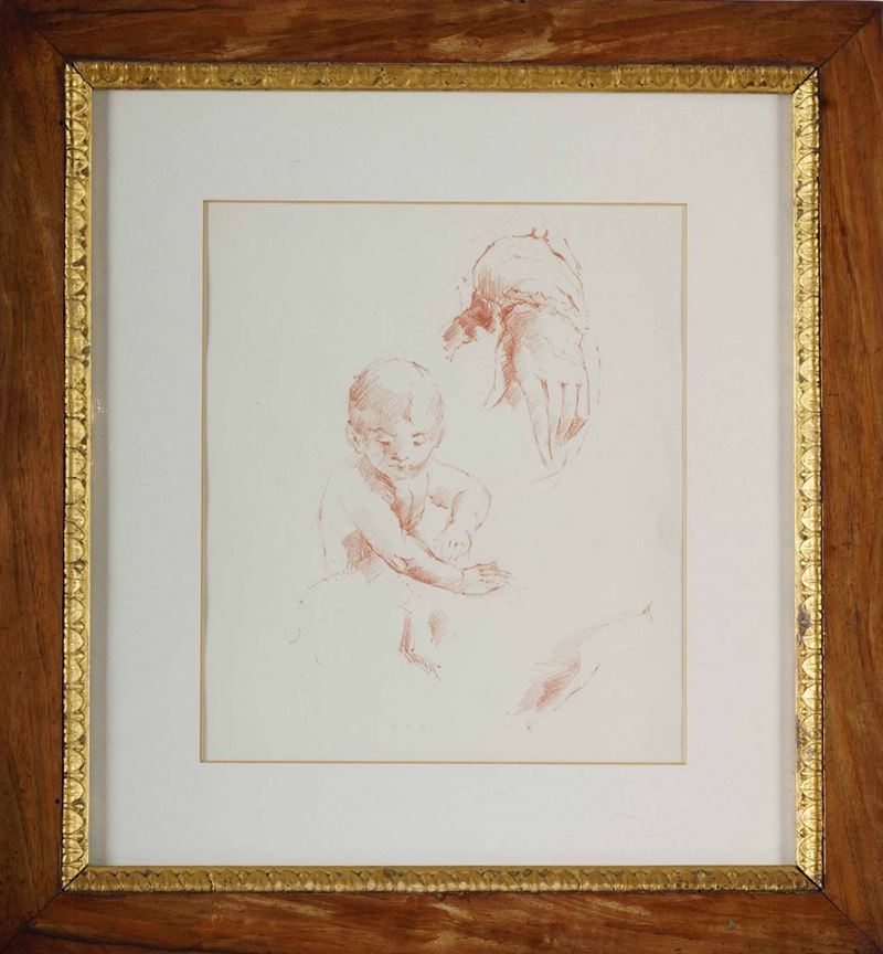 Scuola del XIX secolo Studio di mani e di fanciullo  - matita rossa su carta - Auction Cambi Time | Old Masters - Cambi Casa d'Aste
