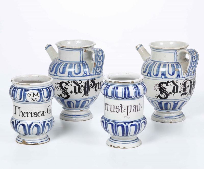 Due Albarelli e due orcioli. Italia settentrionale, XVII-XVIII secolo  - Auction Ceramics | Cambi Time - Cambi Casa d'Aste
