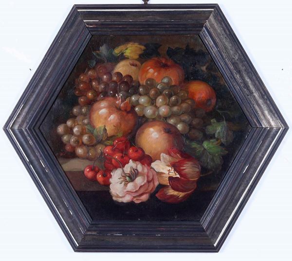 Scuola del XX secolo Nature morte con fiori e frutta