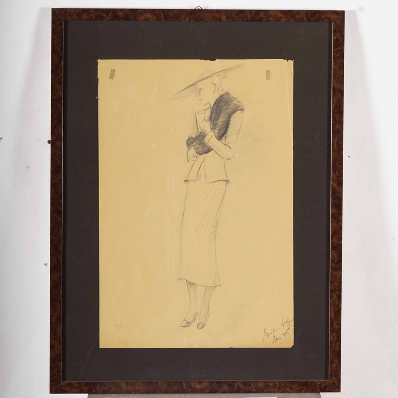 Due schizzi con figure femminili, XX secolo  - matita su carta - Asta Dipinti del XIX e XX secolo | Cambi Time - Cambi Casa d'Aste
