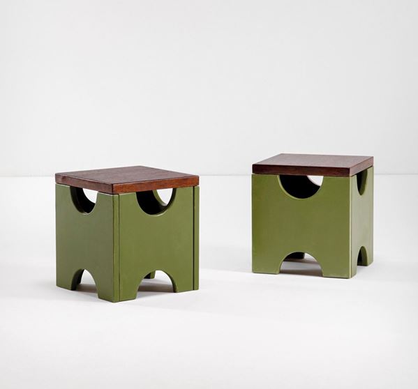 Ettore Sottsass - Pair of rare stools mod. T29 Dado