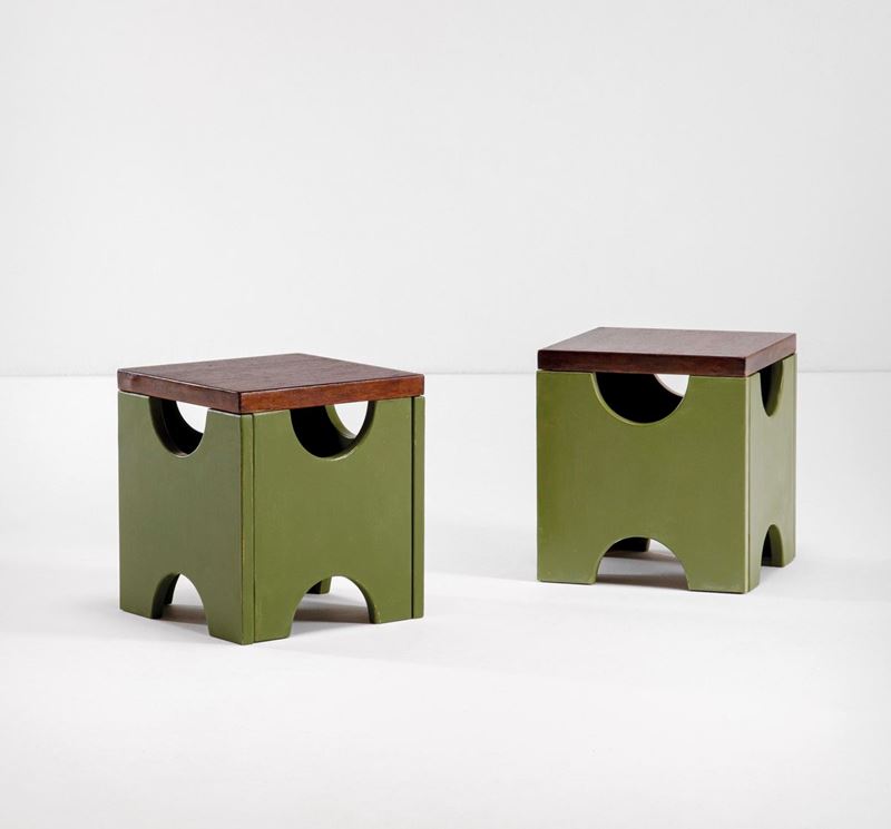 Ettore Sottsass : Pair of rare stools mod. T29 Dado  - Auction Fine Design - Cambi Casa d'Aste