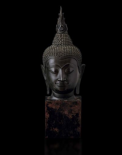 Testa di Buddha in Bronzo, Thailandia, Ayutthaya, XIX Secolo
