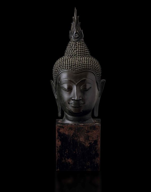Testa di Buddha in bronzo, Thailandia, Ayutthaya, XIX secolo