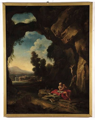 Scuola del XVIII Secolo Paesaggio con San Gerolamo Penitente