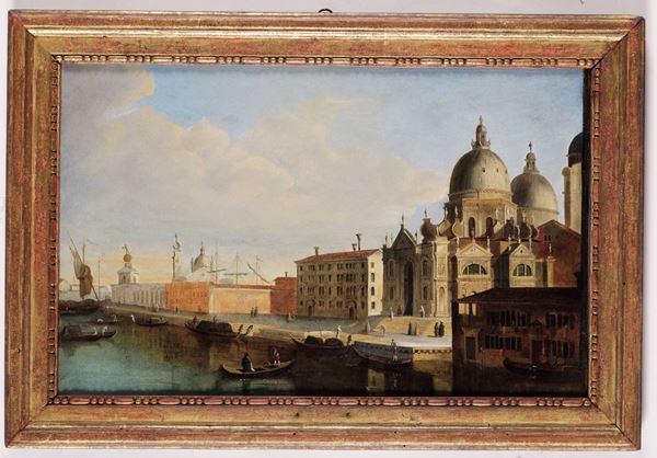 Scuola veneta del XVIII secolo Veduta di Venezia con la chiesa di Santa Maria della Salute