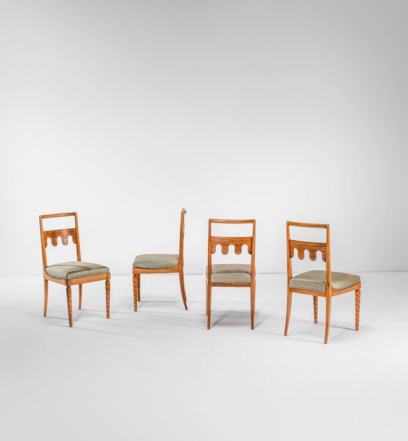 Paolo Buffa : Four chairs with wooden frame.  - Auction Fine Design - Cambi Casa d'Aste