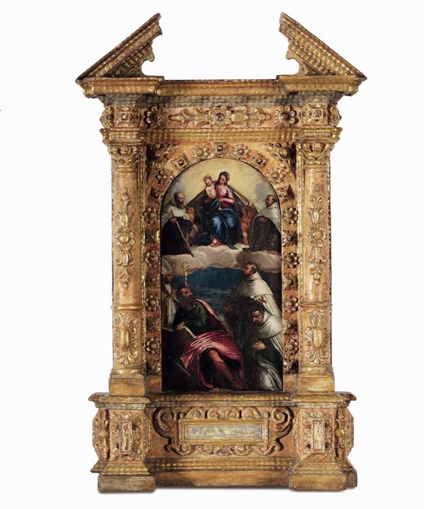 Madonna con Bambino in gloria tra San Elia, Eliseo, Andrea Corsini, Paolo, Alberto di Sicilia e un committente  [..]