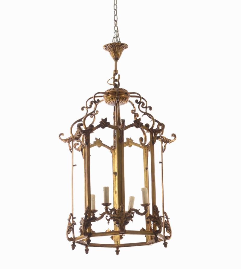 Lampadario a lanterna a quattro luci, XIX-XX  - Auction Antique April | Cambi Time - Cambi Casa d'Aste
