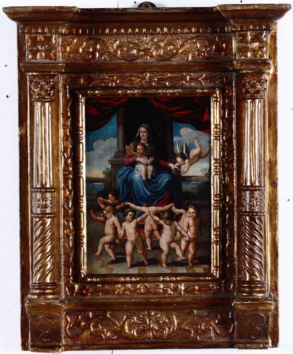 Scuola del XVII secolo Madonna con Bambino e putti