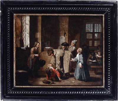 Scena con insegnante e alunni, olio su tela