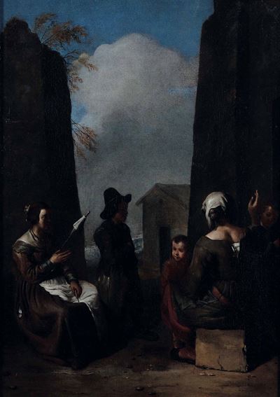Scena di Genere con Donne che Filano