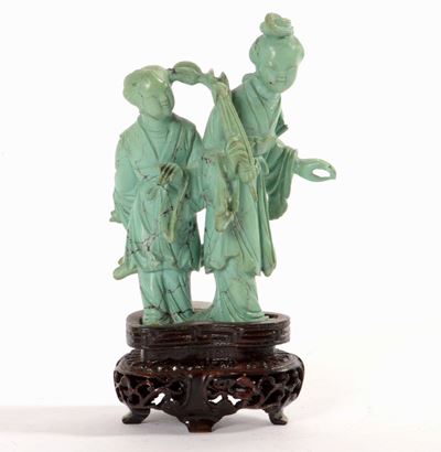Cina, Gruppo scolpito in turchese con fanciulla e bambino, XX secolo