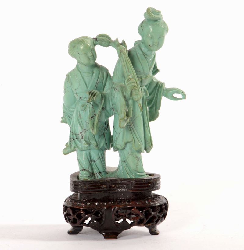 Gruppo scolpito in turchese con fanciulla e bambino, Cina, XX secolo  - Auction Asian Art | Cambi Time - Cambi Casa d'Aste
