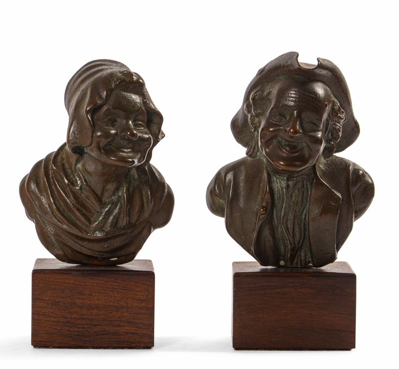 Fonditore del XIX-XX secolo Coppia di bustini di figure caricaturali  - Asta Scultura - Cambi Casa d'Aste