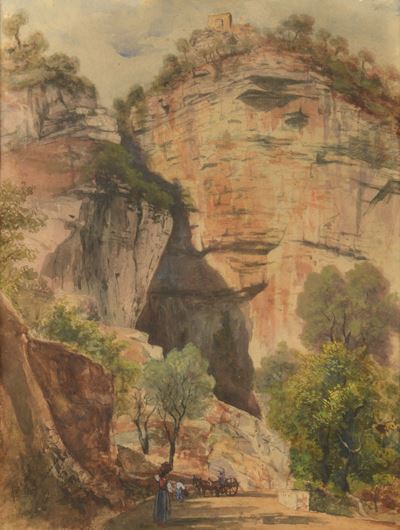 Scuola di Posillipo, 1863 Scorcio di Grotta con Figure