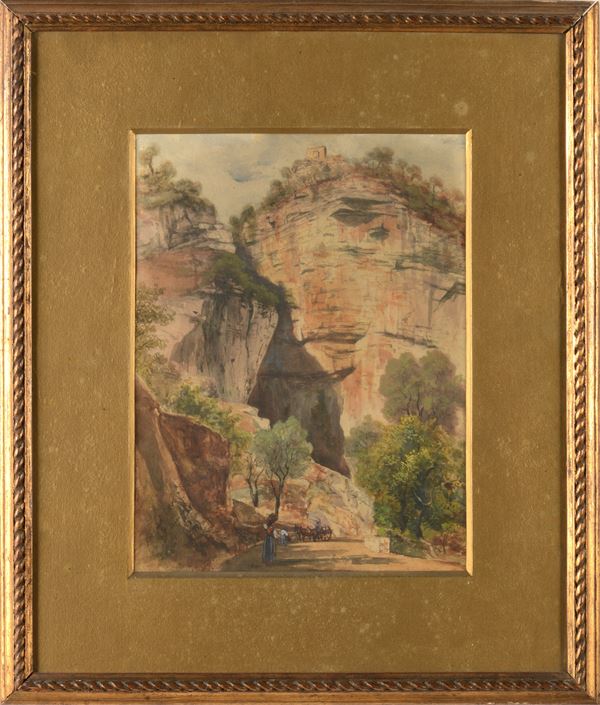 Scuola di Posillipo, 1863 Scorcio di grotta con figure