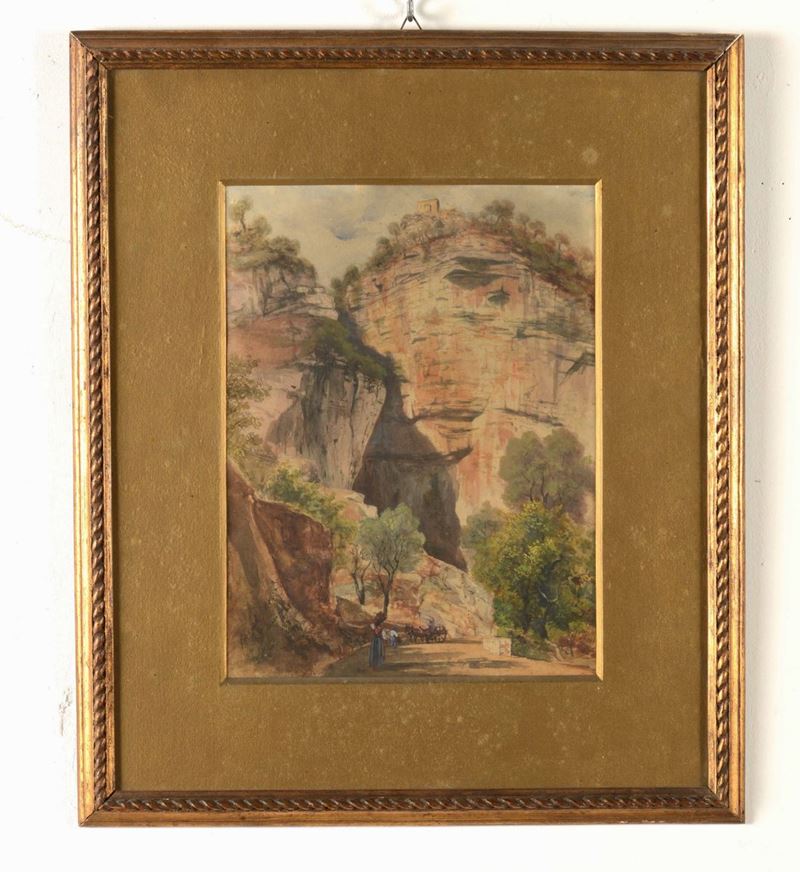 Scuola di Posillipo, 1863 Scorcio di grotta con figure  (1863)  - Asta Dipinti del XIX e XX secolo | Cambi Time - Cambi Casa d'Aste