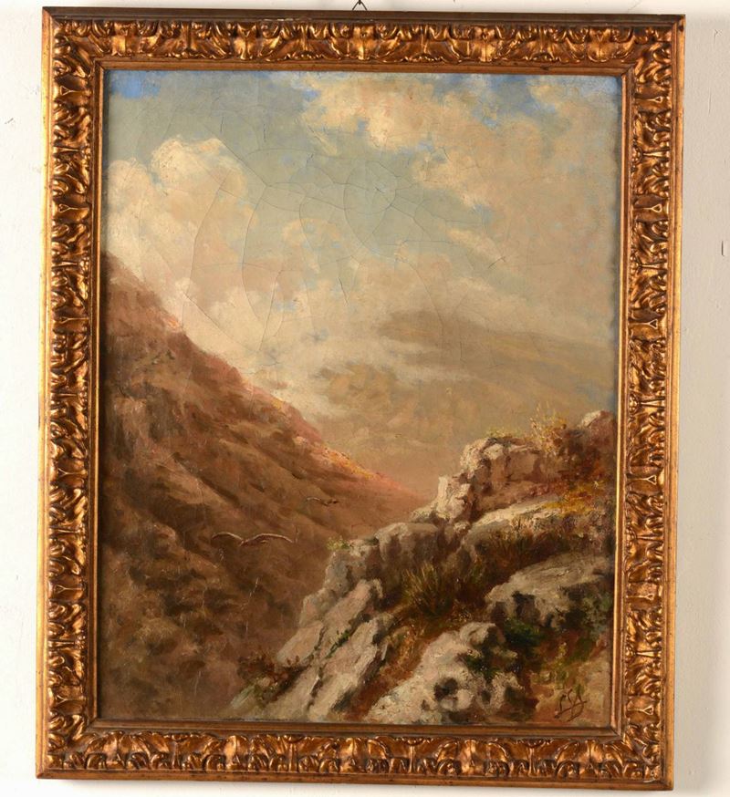 Siglato LGS Scorcio di paesaggio montano  - Olio su tela - Asta Dipinti del XIX e XX secolo | Cambi Time - Cambi Casa d'Aste