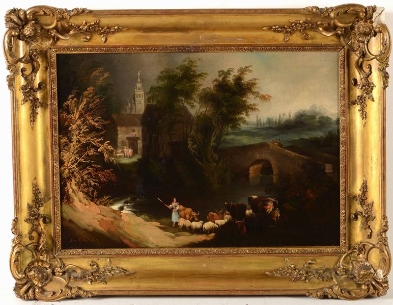 Andr&#233;s Cortes : Scena pastorale  - Olio su tela - Auction 19th and 20th Century Paintings | Timed Auction - Cambi Casa d'Aste