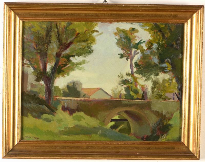 Angelo Della Torre : Paesaggio  - Olio su tavoletta - Auction 19th and 20th Century Paintings | Timed Auction - Cambi Casa d'Aste