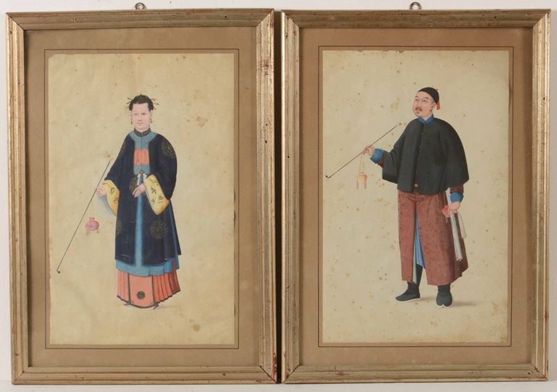 Coppia di dipinti su carta raffiguranti personaggi, Cina, Dinastia Qing, XIX secolo  - Auction Asian Art | Cambi Time - Cambi Casa d'Aste