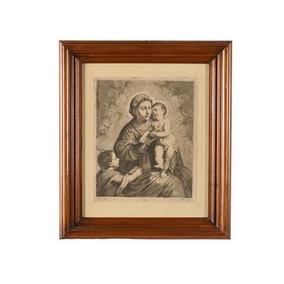 Tiziano Vecellio, Madonna con Bambino (incisione su carta entro cornice)
