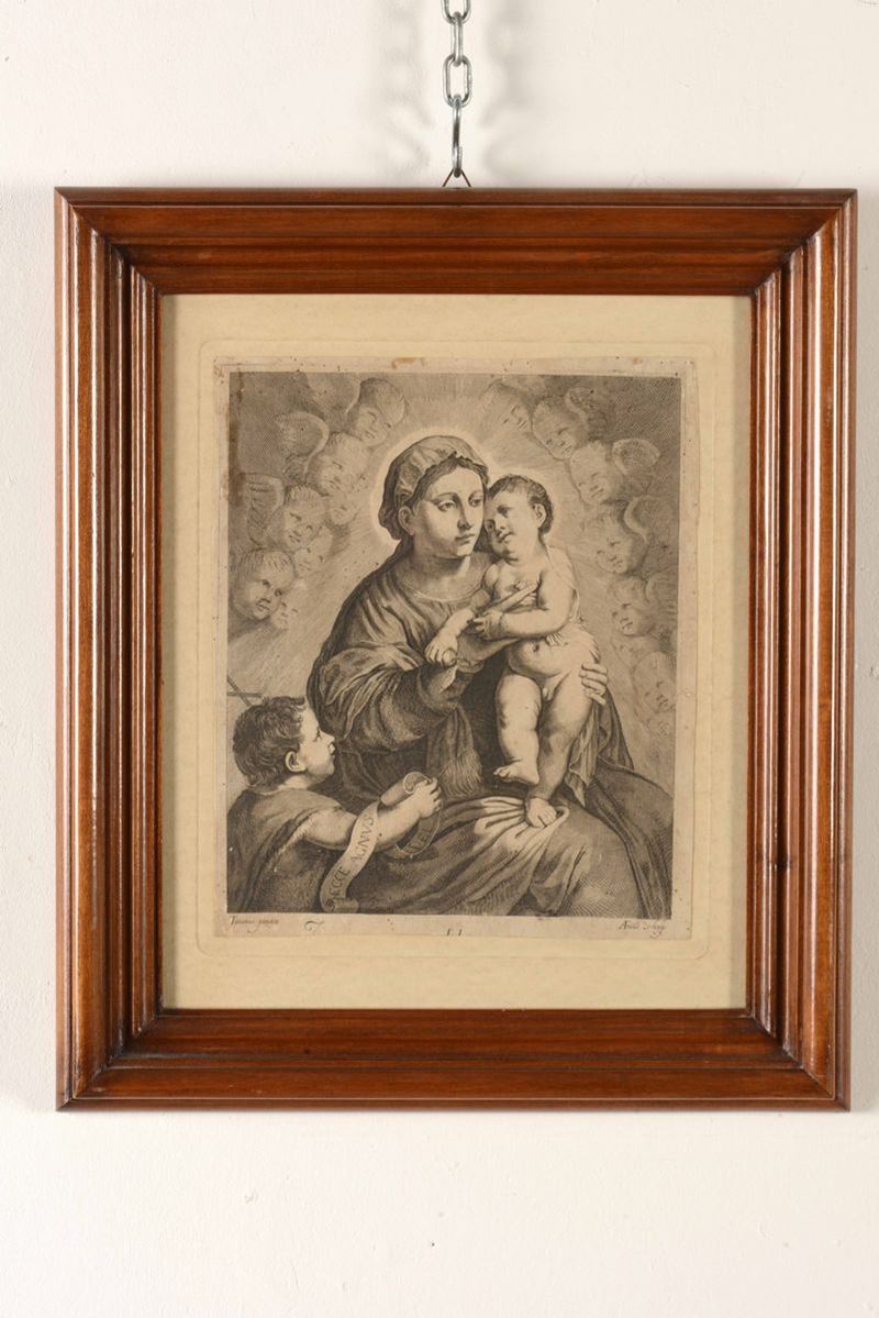 Incisione su carta entro cornice, da Tiziano Vecellio (1485 - 1576) Madonna con Bambino  - Auction Timed Auction | Antique Books, Prints, Engravings and Maps - Cambi Casa d'Aste