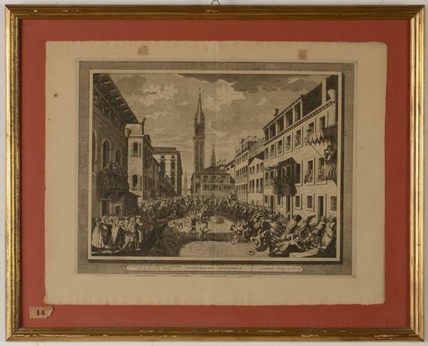 Incisione su carta entro cornice, Venezia, XVII Guerra di Pugni