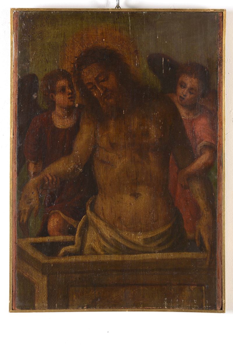 Scuola del XVIII secolo Vir Dolorum  - olio su tavola - Asta Dipinti Antichi - Cambi Casa d'Aste
