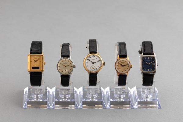 Lotto di 5 orologi da donna, Omega, Seiko, Certina, Universal, Longines