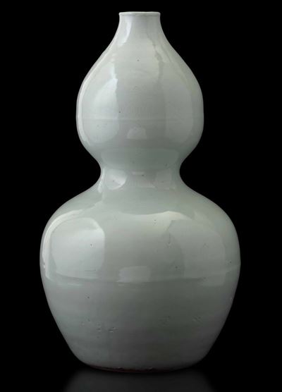 Vaso a Doppia Zucca in Porcellana Color Celadon, Cina, Dinastia Qing, XIX Secolo