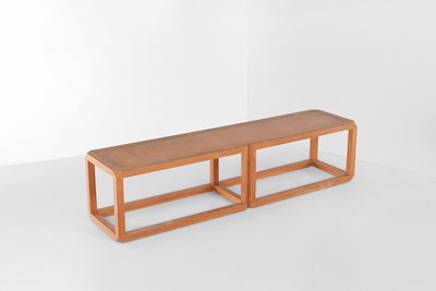 Grande Panca in Legno con Intarsi in Legno di Diversa Essenza.