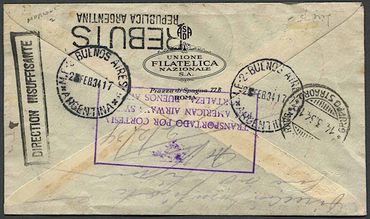 1934, Regno D’italia, Aerogramma del 27-1-1934 per L'argentina.
