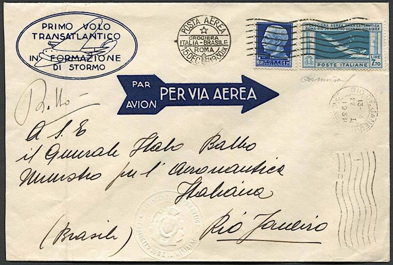 1930, Regno d’Italia, aerogramma del 15-12-1930 per Rio De Janeiro.  - Asta Filatelia e Storia Postale - Cambi Casa d'Aste