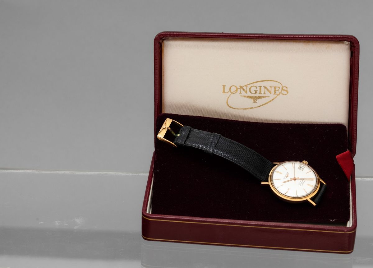 Longines - Flagship Automatico in Oro 18k con Datario, Quadrante Argentè e Astuccio Dell'epoca