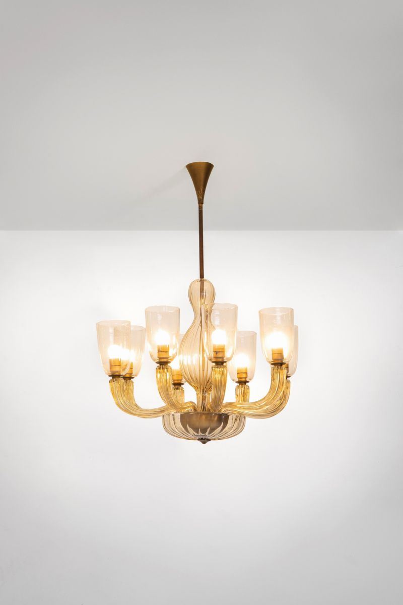Carlo Scarpa : Suspension lamp with metal structure and bakelite details.  - Auction Fine Design - Cambi Casa d'Aste