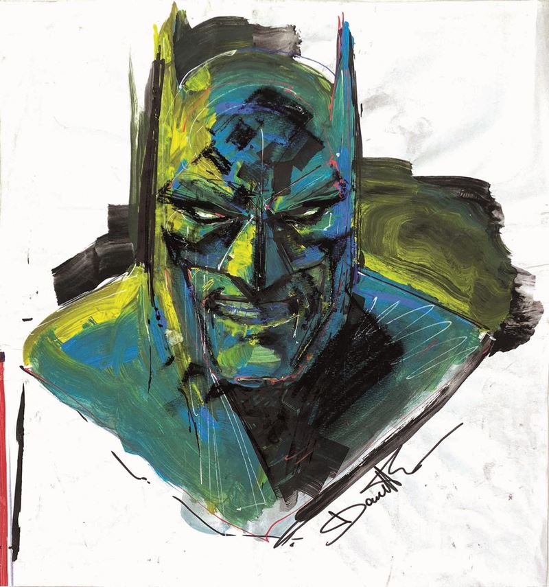Davide Furn&#242; : The Batman  - tecnica mista su carta - Asta Fumetti d'Autore - IV - Cambi Casa d'Aste