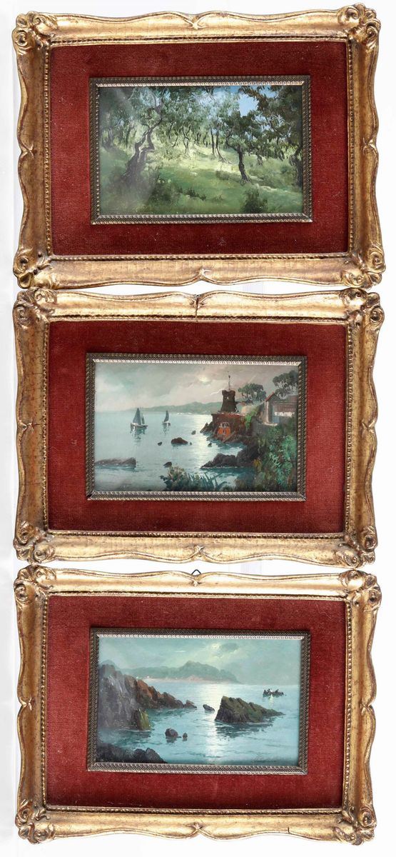 Saverio Seassaro : Paesaggio e coppia di marine  - Auction 19th and 20th Century Paintings | Cambi Time - Cambi Casa d'Aste