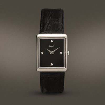 Piaget - Raro Tank Extraplate Carica Manuale in Oro Bianco 18k con Quadrante in Onice Indici in B...
