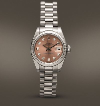 Rolex - Datejust Lady Ref 179179 in Oro Bianco con Ghiera Zigrinata, Bracciale President, Quadran...
