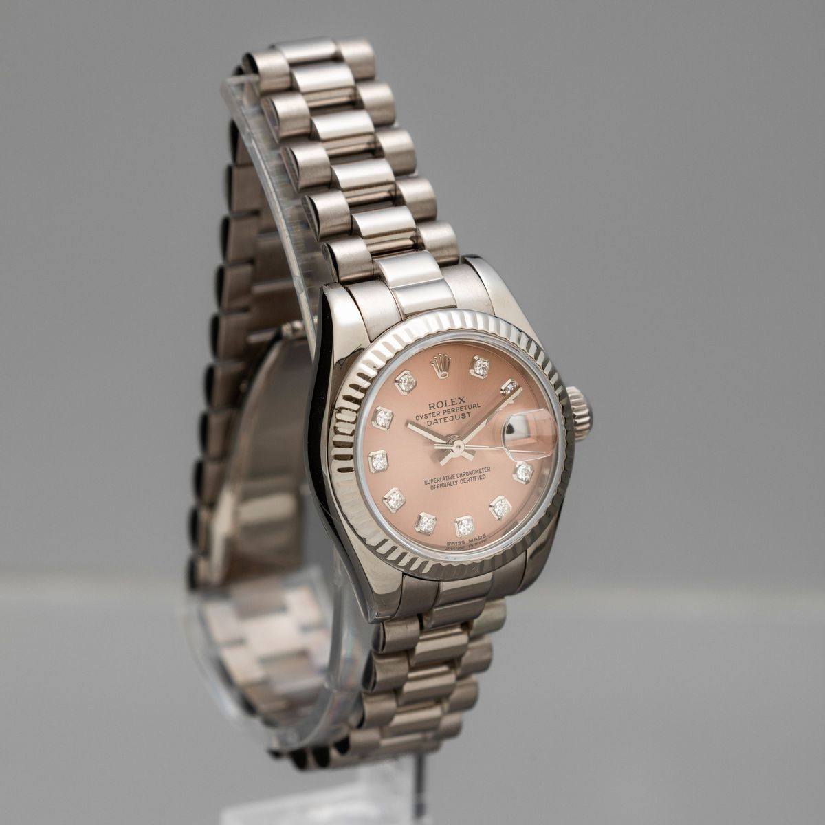 Rolex - Datejust Lady Ref 179179 in Oro Bianco con Ghiera Zigrinata, Bracciale President, Quadran...