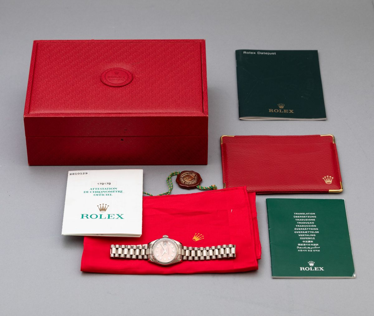 Rolex - Datejust Lady Ref 179179 in Oro Bianco con Ghiera Zigrinata, Bracciale President, Quadran...