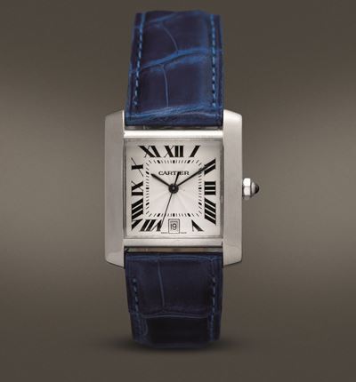 Cartier - Elegante Tank Francaise Automatico in Oro Bianco 18k con Datario, Quadrante Numeri Roma...