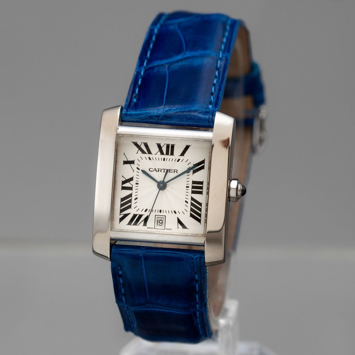 Cartier - Elegante Tank Francaise Automatico in Oro Bianco 18k con Datario, Quadrante Numeri Roma...