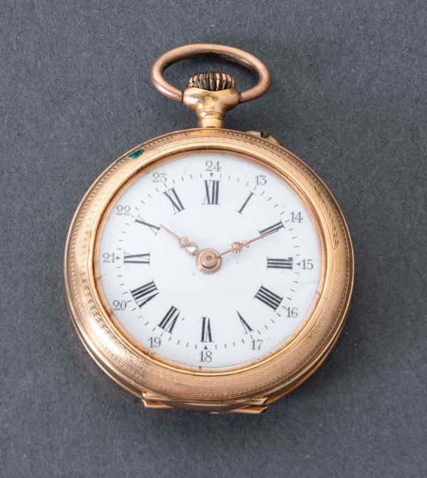 Orologio da collo ( da donna ) 1880 circa. Cassa in oro 18 kt, movimento a remontoir, mm 23, gr 16