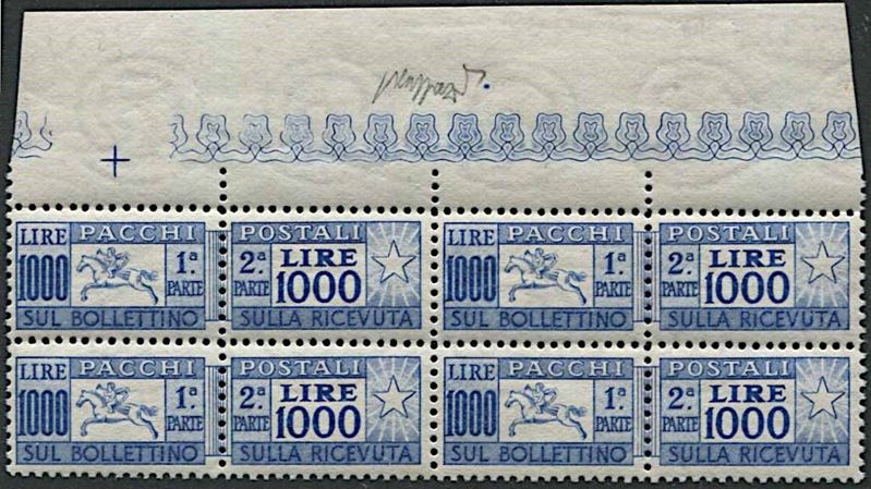 1954, Repubblica Italiana, Pacchi Postali, “Cavallino” lire 1000.  - Asta Filatelia e Storia Postale - Cambi Casa d'Aste