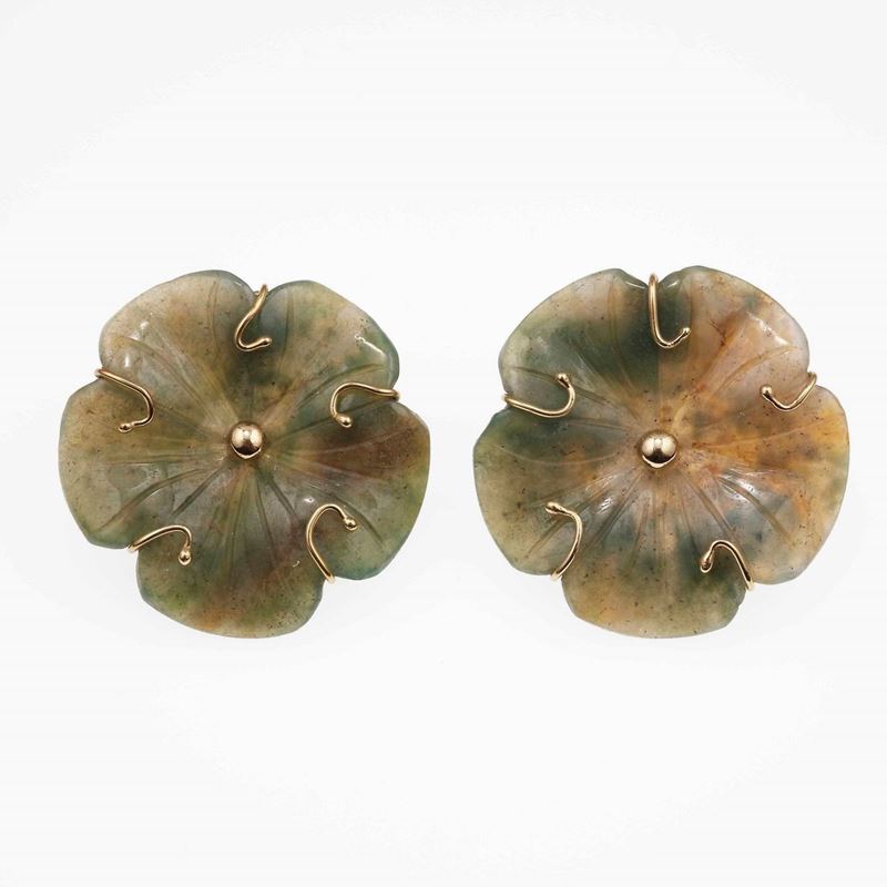 Pair of jade and gold earrings  - Auction Fine and Coral Jewels - Cambi Casa d'Aste
